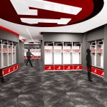 Bryant-Denny Stadium Renovation and Addition architectural rendering 3886 - TEAM LOCKER ROOM BACK VIEW