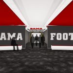 Bryant-Denny Stadium Renovation and Addition architectural rendering 3886 - TEAM LOCKER ROOM - CENTER VIEW 2