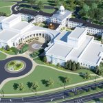 Performing Arts Academic Center architectural rendering aerial southeast perspective