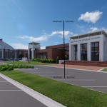 Mal M. Moore Athletic Facility Renovation & Addition architectural rendering MMAF Addition W View C